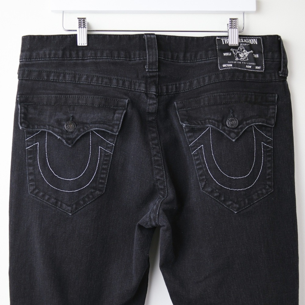 True Religion Ricky Relaxed Straight Jeans Mens 36‎ Black Flap Pocket Stretch - Picture 4 of 11